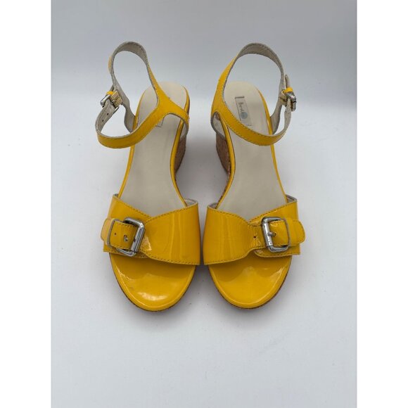 Boden Yellow Patent Leather Wedge Sandals Size 7 - Picture 1 of 6